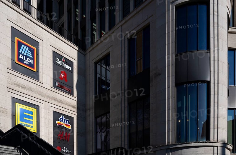 The Gerber, Logo, ALDI Süd, Edeka, Rothaus, Pharmacy, dm. Drogeriemarkt, H & M Hennes & Mauritz, shopping centre, shopping mall, Stuttgart, Baden-Württemberg, Germany, Europe