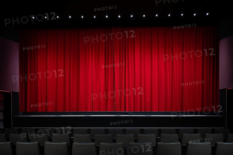 Interior shot, red velvet curtain in a cinema, theatre, rows of seats, Stuttgart, Baden-Württemberg, Germany, Europe