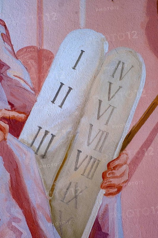 Fresco of Moses with the Tablets of the Law, Ten Commandments, Castle Chapel, Frundsberg Castle, Schwaz, Inn Valley, Tyrol, Austria, Europe