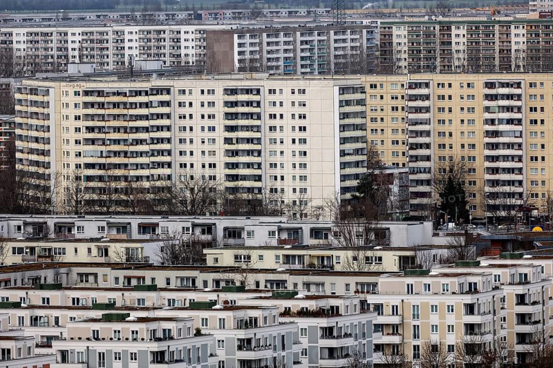 View of high-rise buildings and apartment blocks in the Berlin district of Marzahn-Hellersdorf, Berlin, 12/02/2023