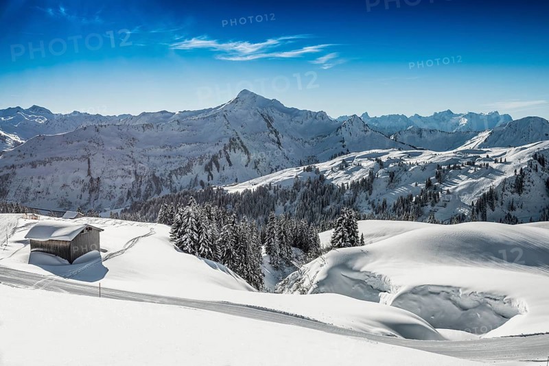 Snow-covered mountain landscape, Damüls, Bregenzerwald, Vorarlberg, Austria, Europe