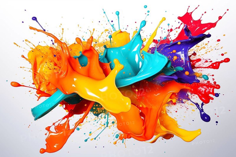 Abstract background of vibrant colorful paint splashes on black background, AI generated