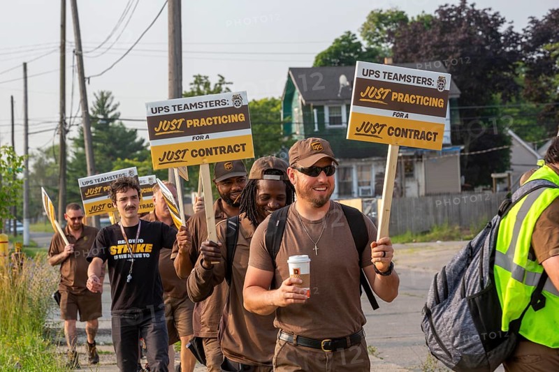 Detroit, Michigan USA, 30 June 2023, Members of the Teamsters Union carried just practicing picket signs at United Parcel Service's Cicotte terminal a month before the union's contract covering nearly 350, 000 workers expires.