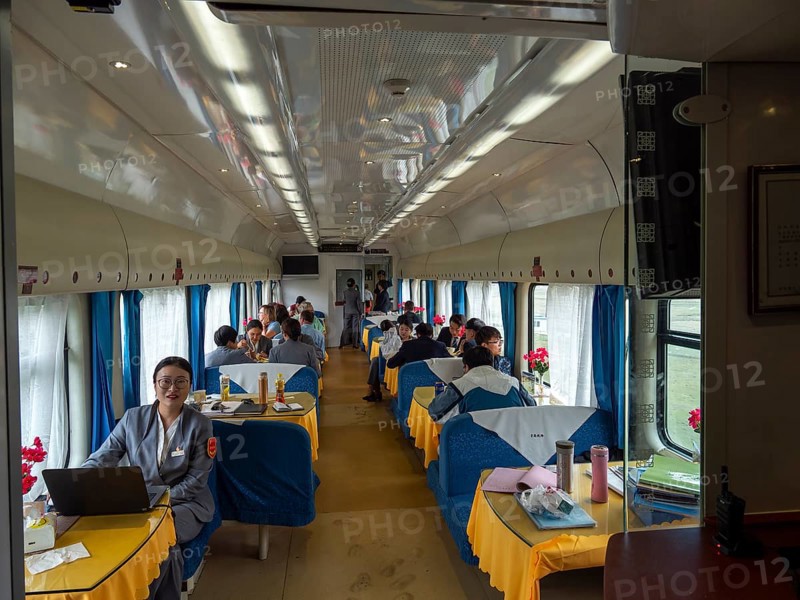 Dining car of the Tibet railway, Tibet, China, Asia