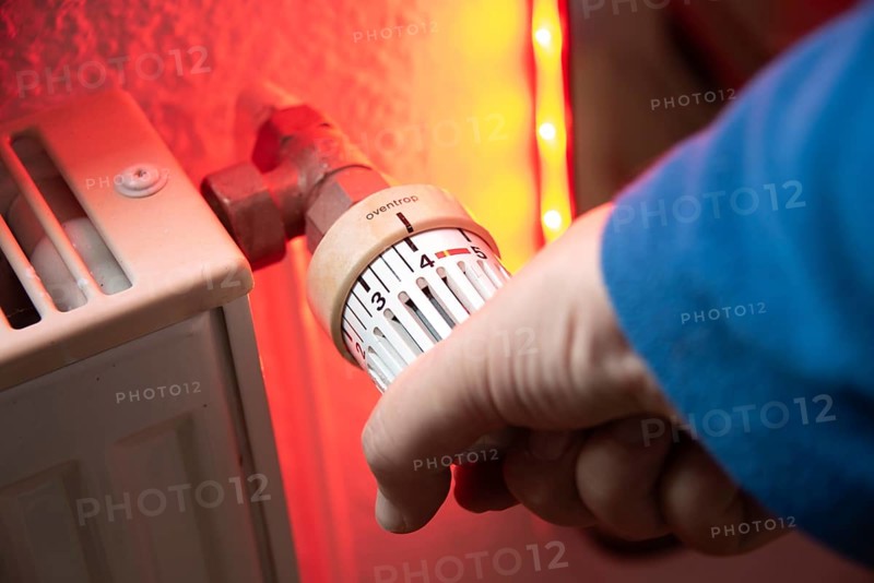 View of a heating thermostat in a flat, Germany, Europe