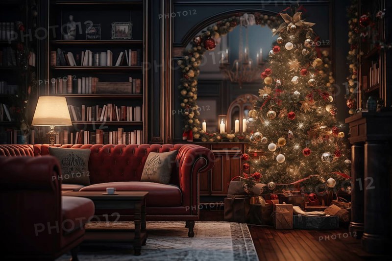 A cozy interior living room decorated for Christmas with a Christmas tree with presents gift boxes. The image captures the warm and inviting atmosphere of the holiday season, AI generated