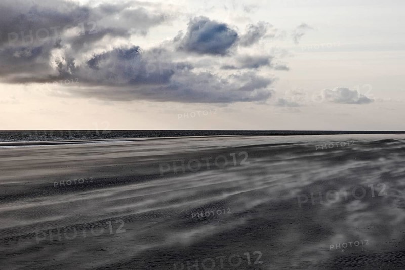 Mudflat landscape with dune sand, drifts in stormy weather, Norderney Island, North Sea, East Frisia, Lower Saxony, Germany, Europe