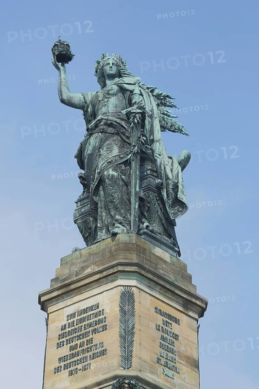 Sculpture Germania with sword and imperial crown, Niederwald monument, Niederwald monument, Rüdesheim, Rheingau, Taunus, Hesse, UNESCO Upper Middle Rhine Valley, Middle Rhine Valley, Germany, Europe