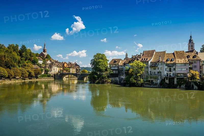 Village view with Rhine, Laufenburg, High Rhine, Black Forest, Baden-Württemberg, Germany, Europe