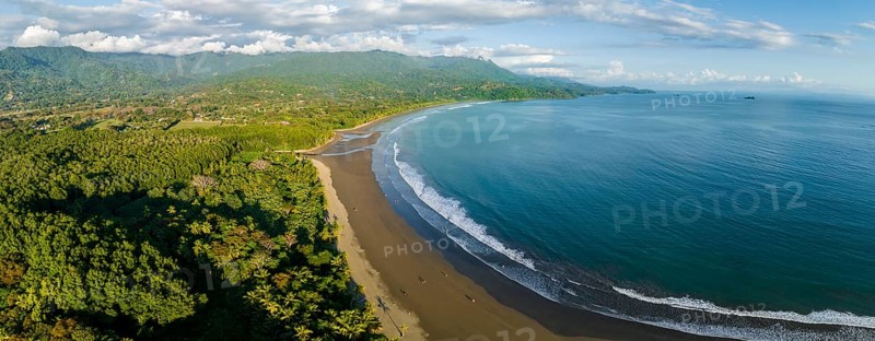 Aerial view, waves, beach and rainforest, Marino Ballena National Park, Osa National Park, dream beach and sea of the South Pacific, Puntarenas Province, Osa, Costa Rica, Central America