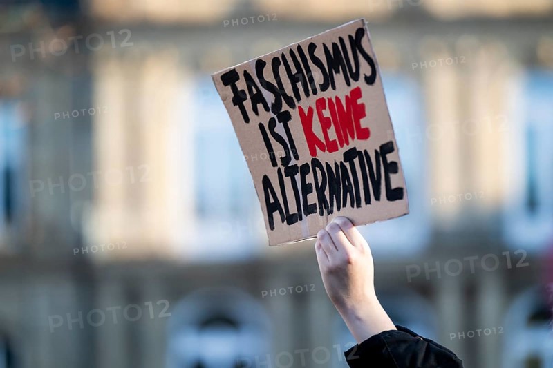Pictures taken during the demonstration Haltung zeigen! against Nazi deportation plans of the AfD on the Schlossplatz in Stuttgart, 20/01/2024. A sign with the inscription Fascism is not an alternative