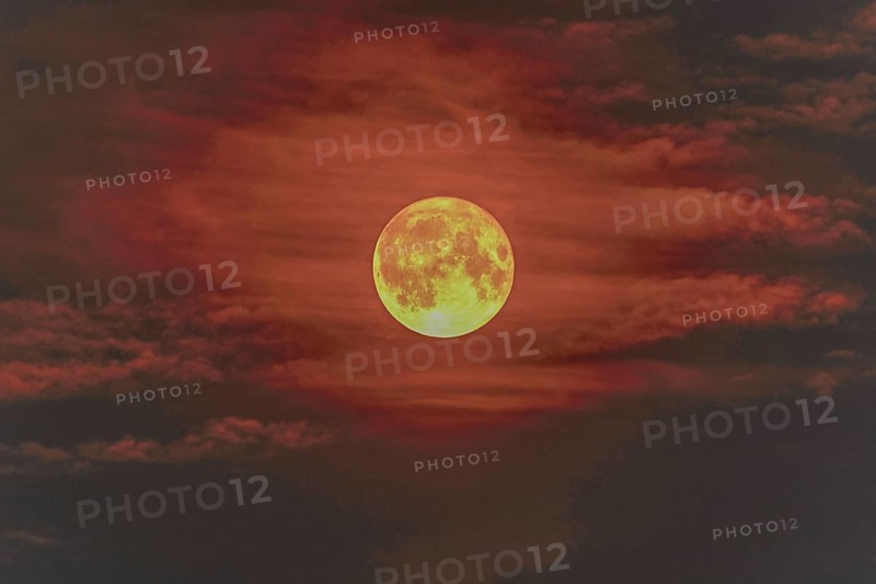 Full moon, supermoon, blood moon behind clouds, Baden-Württemberg, Germany, Europe