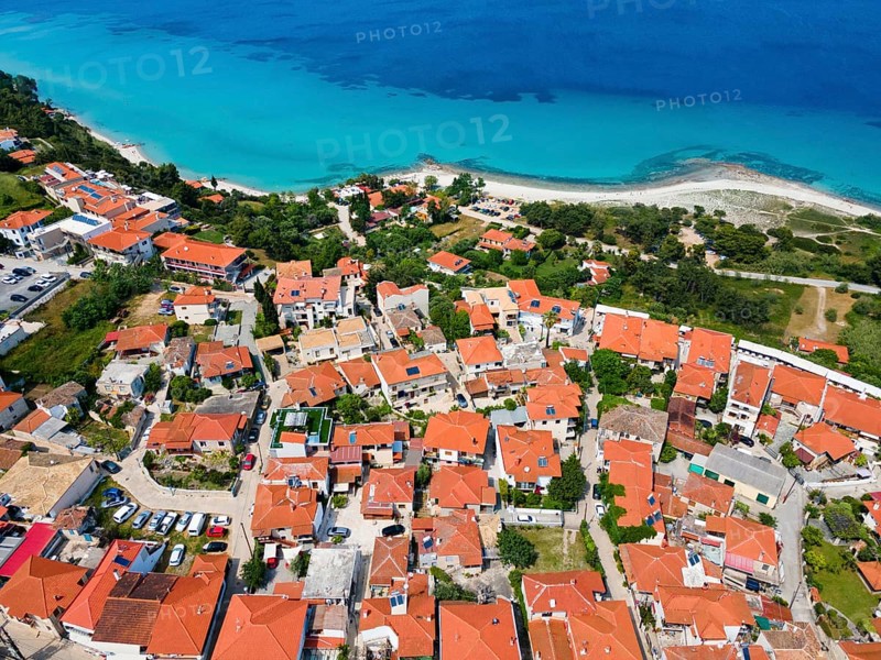 Aerial view, Afytos, Afitos, Athitos, Kassandra Peninsula, Chalkidiki, Greece, Europe