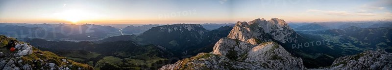 Alpine panorama, evening mood View from the Scheffauer to the Kaisergebirge, Wilder Kaiser, Kitzbühler Alps, Tyrol, Austria, Europe