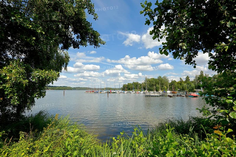 Lake Brombach, sailing boats in the sailing harbour, marina, Franconian Lake District, Middle Franconia, Franconia, Bavaria, Germany, Europe