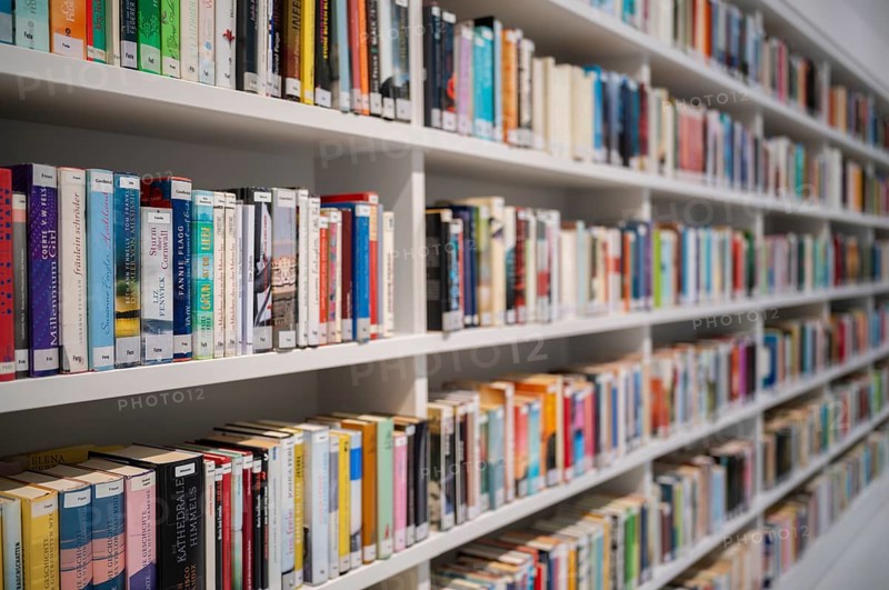 Interior photograph, bookshelf, books, city library, architect Eun Young Yi, Stuttgart, Baden-Württemberg, Germany, Europe