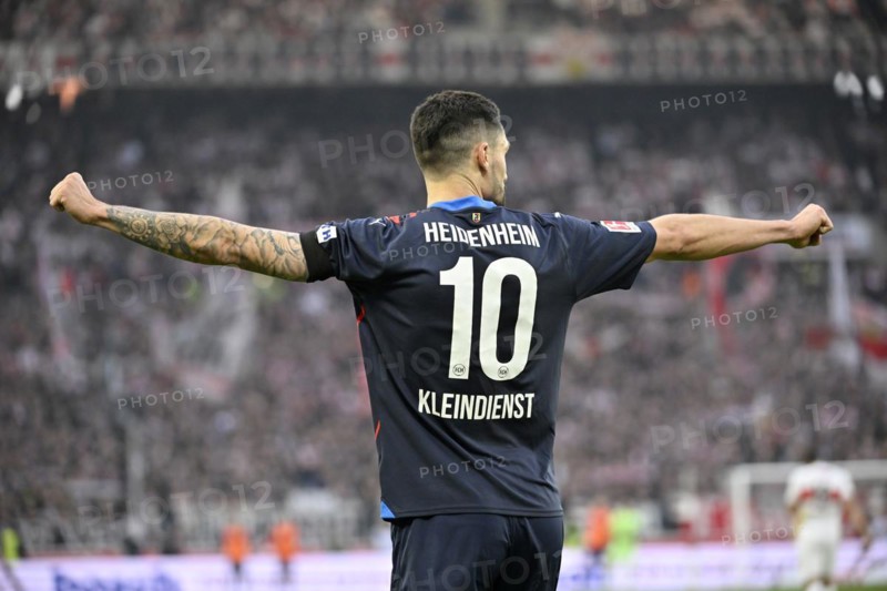 Goal celebration Tim Kleindienst 1. FC Heidenheim 1846 FCH (10) MHPArena, MHP Arena Stuttgart, Baden-Württemberg, Germany, Europe