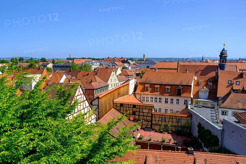 View from the Rose Garden, New Residence, to the Old Town, Domberg, Bamberg, Upper Franconia, Bavaria, Germany, Europe