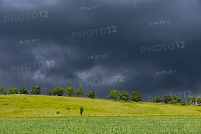Heavy rain showers and thunderstorms over Possendorf in the Eastern Ore Mountains, Possendorf, Saxony, Germany, Europe