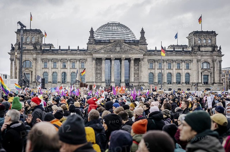 Demonstrators in front of the Reichstag at the major demonstration against the right in Berlin, 03/02/2024