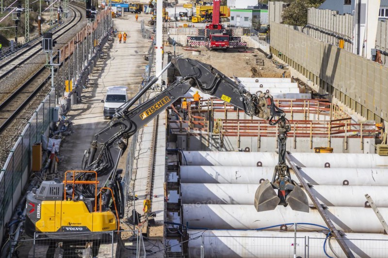Rastatt Tunnel construction site on the Rhine Valley line, Deutsche Bahn AG infrastructure project. Construction work began in 2013 and was due to be completed in 2022. Due to an accident involving a tunnel boring machine in the east tunnel, the project has been delayed and is now scheduled for completion in 2026, Rastatt, Baden-Württemberg, Germany, Europe