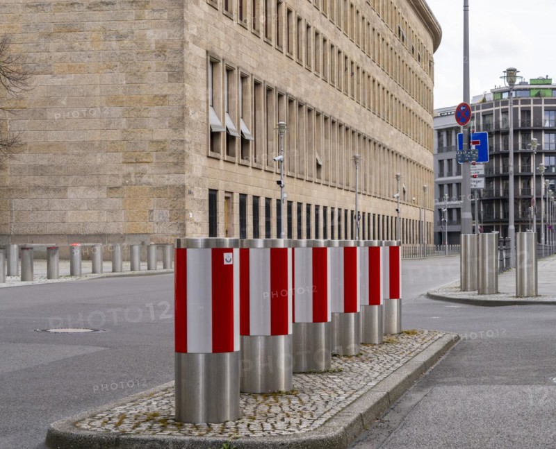 Bollards at the security area, Federal Foreign Office, entrance to the underground car park, Berlin, Germany, Europe