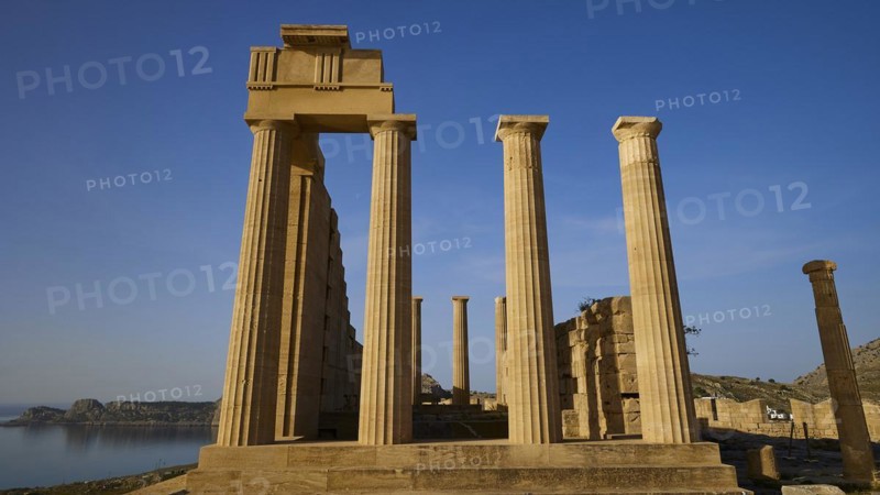 Acropolis of Lindos, morning light, Temple of Athena Lindia, Lindos, Rhodes, Dodecanese, Greek Islands, Greece, Europe
