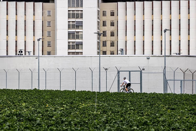 Stammheim Prison, JVA, exterior view of the maximum security prison with prison wall, Stuttgart, Baden-Württemberg, Germany, Europe