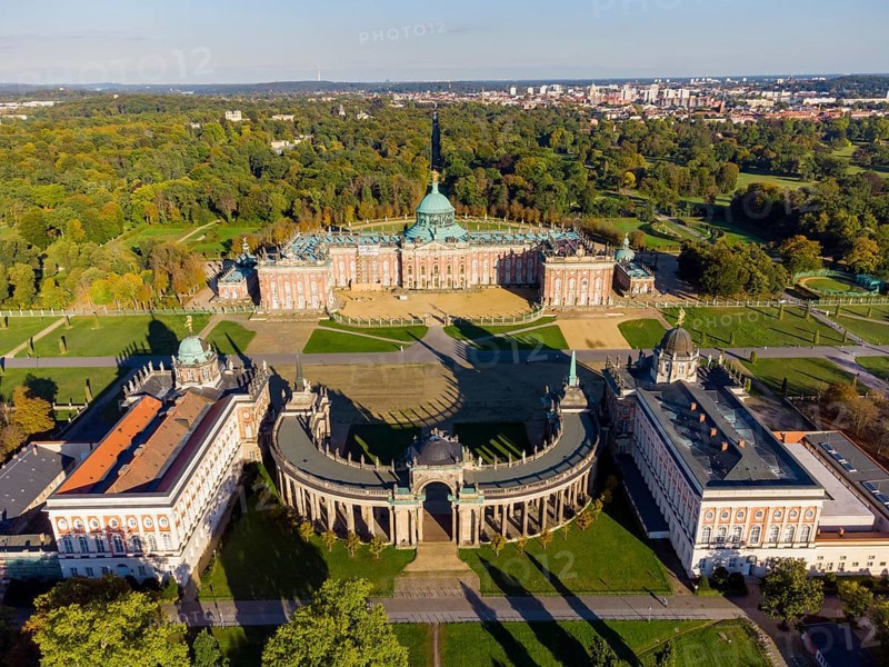 Park Sanssouci is part of the Potsdam palace park ensemble. The New Palace is a palace on the west side of Sanssouci Park in Potsdam. Construction began in 1763 after the end of the Seven Years' War under Frederick the Great and was completed in 1769