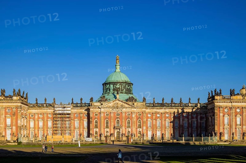 Park Sanssouci is part of the Potsdam palace park ensemble. The New Palace is a palace on the west side of Sanssouci Park in Potsdam. Construction began in 1763 after the end of the Seven Years' War under Frederick the Great and was completed in 1769