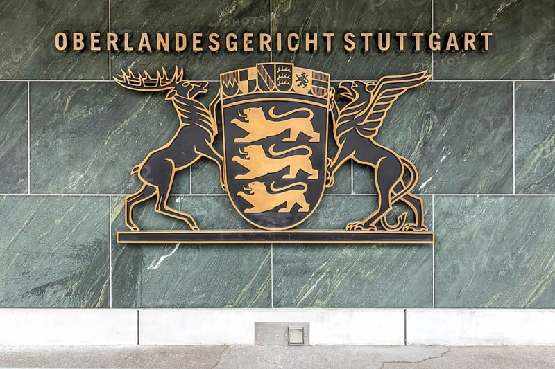 New Courtroom Building of the Higher Regional Court (OLG) in Stuttgart Stammheim, OPS, State Coat of Arms, Stuttgart, Baden-Württemberg, Germany, Europe