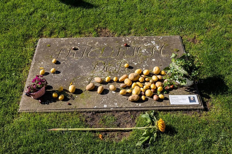 Sanssouci Palace, Royal Summer Palace with 18th century furniture and famous vineyard terraces. Gravestone of Frederick II with potatoes