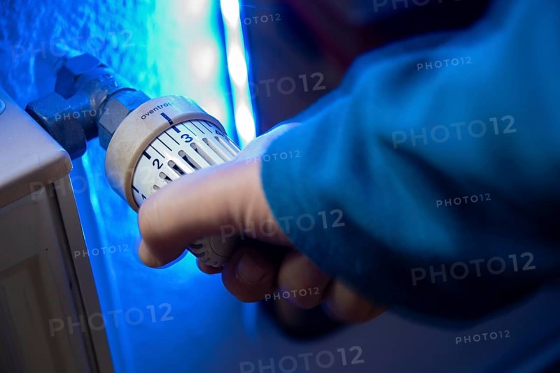 View of a heating thermostat in a flat, Germany, Europe