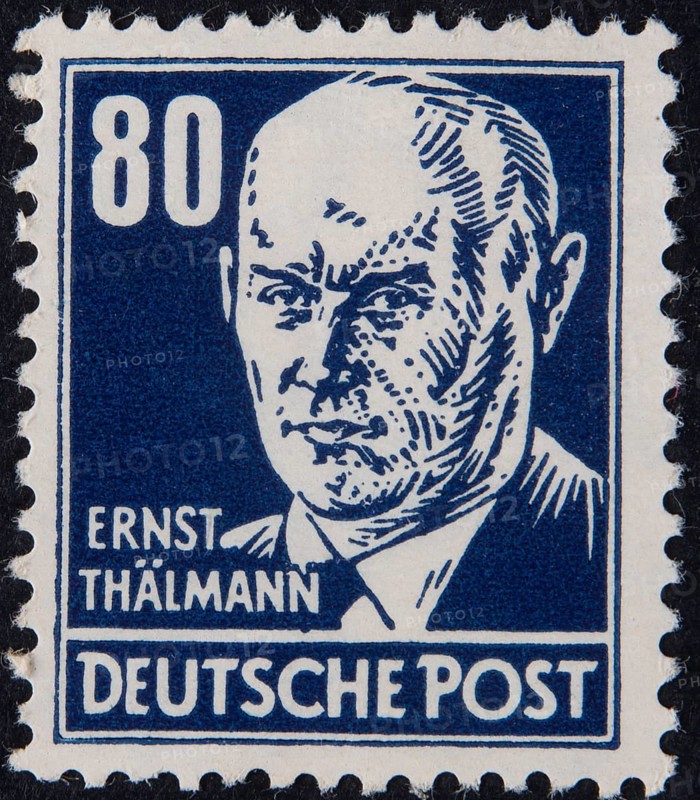 Ernst ThÃ¤lmann, leader of the Communist Party of Germany, KPD, during the Weimar Republic, portrait on German stamp