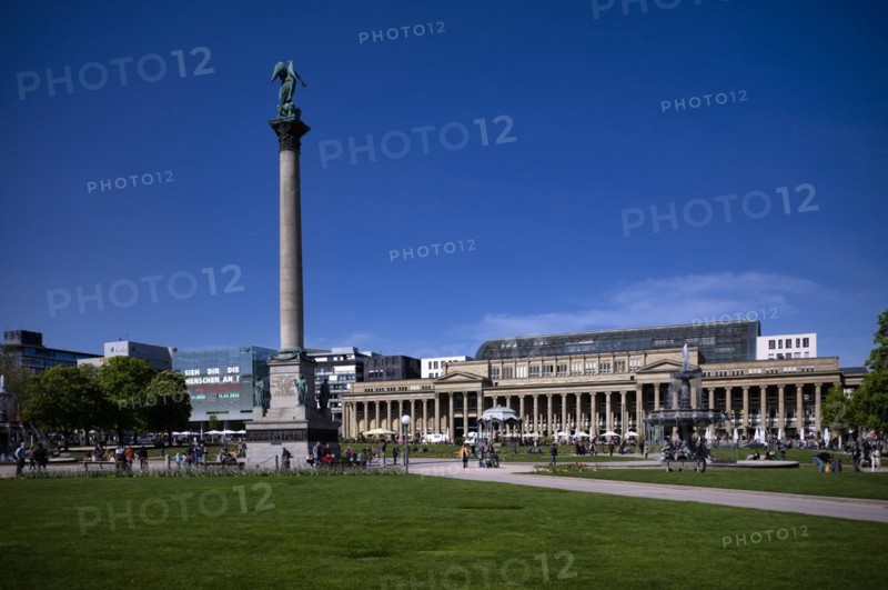 Schlossplatz with Jubilee Column, Concordia, Königsbau, Cube Art Museum, Wittwer Thalia, Stuttgart, Baden-Württemberg, Germany, Europe