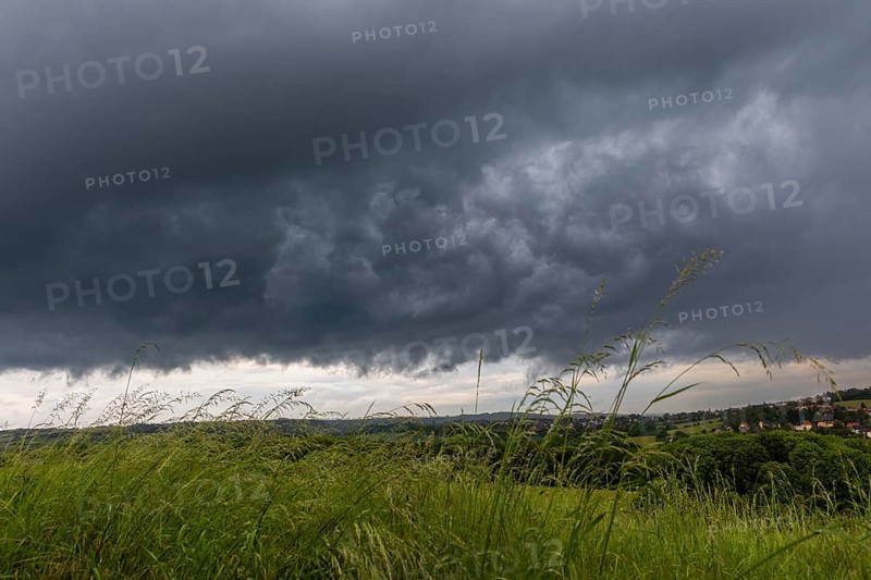Heavy rain showers and thunderstorms over Possendorf in the Eastern Ore Mountains, Possendorf, Saxony, Germany, Europe