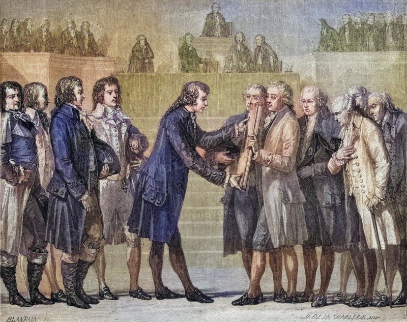 Swearing in on the Book of the Constitution. 14 September 1791, Louis XVI 1754-1793, King of France 1774-1792, Historical, digitally restored reproduction from a 19th century original, Record date not stated