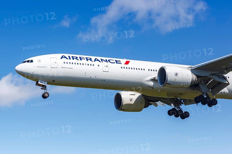 An Air France Boeing 777-300ER aircraft with the registration F-GZNS at New York John F Kennedy (JFK) Airport in New York, USA, North America