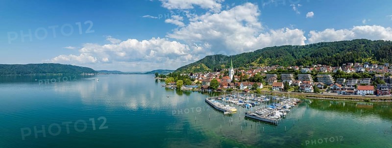 Aerial panorama of Lake Constance with the village of Sipplingen, Lake Constance district Baden-Württemberg, Germany, Europe