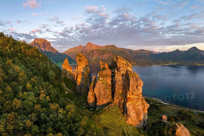 Rock formation Finnesjura in the evening light, Finnesfjellet mountain, Finnes, Helgeland coast, Bodo, Nordland, Norway, Europe