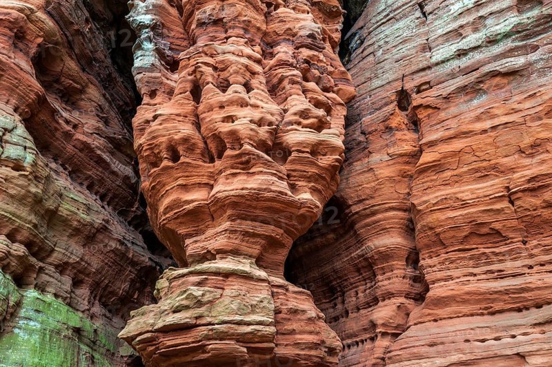 Eroded red sandstone, old castle rock, close-up, natural and cultural monument, Brechenberg near Eppenbrunn, Palatinate Forest, Rhineland-Palatinate, Germany, Europe