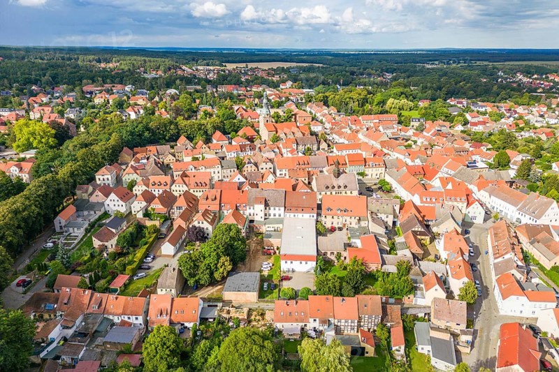 Aerial view, drone photo: Bad Belzig health resort, Hoher FlÃ¤ming nature park Park, Brandenburg, Germany, Europe
