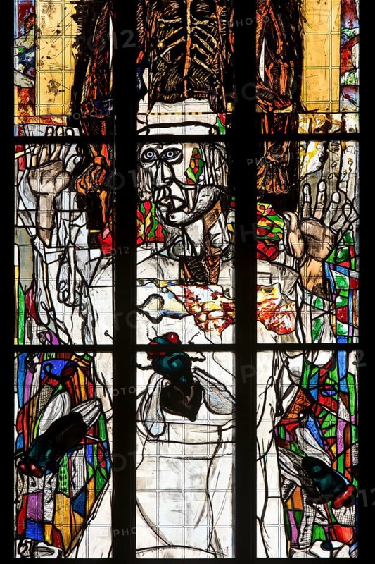 Detail of the Reformation window by Markus Lüpertz, Marktkirche St. Georgii et Jacobi, Hanover, Lower Saxony, Germany, Europe