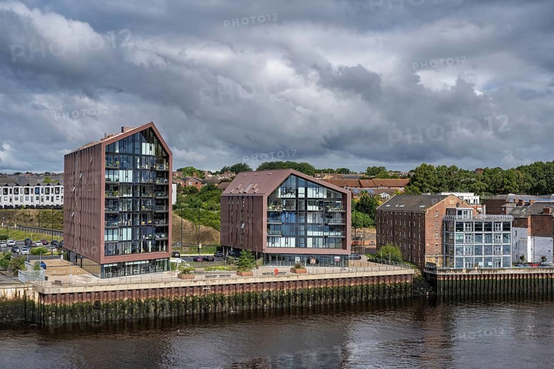 Modern homes on the banks of the River Tyne, North Shields, Newcastle upon Tyne, Northumberland, England, United Kingdom, Europe