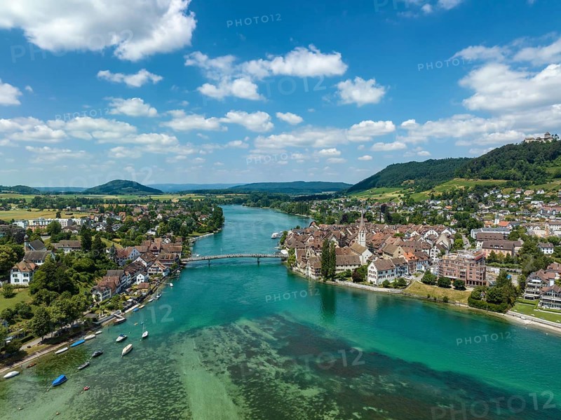 Aerial view of the town of Stein am Rhein, Canton Schaffhausen, Switzerland, Europe
