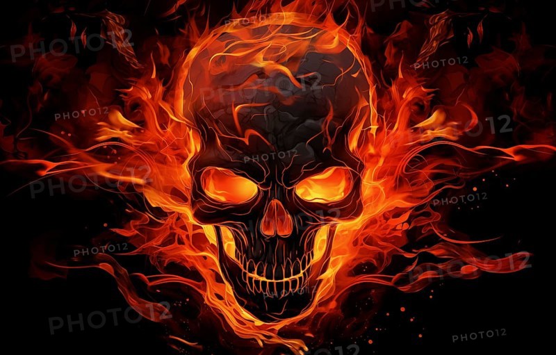 Spooky and scary burning skull on a dark background. Perfect for Halloween or horror-themed projects, AI generated