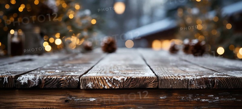 Christmas themed decorative empty wooden base for product item or text display, AI generated