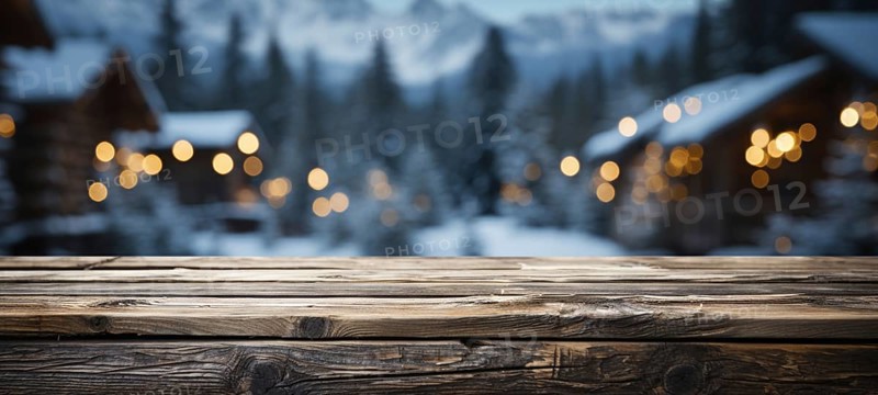 Christmas themed decorative empty wooden base for product item or text display, AI generated