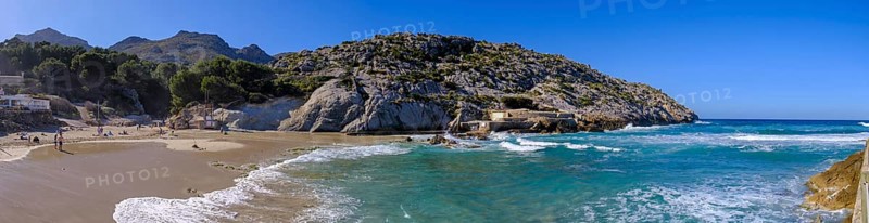 Cala de Sant Vicenc beach and Cape Formentor, Pollença, Serra de Tramuntana, Majorca, Balearic Islands, Spain, Europe
