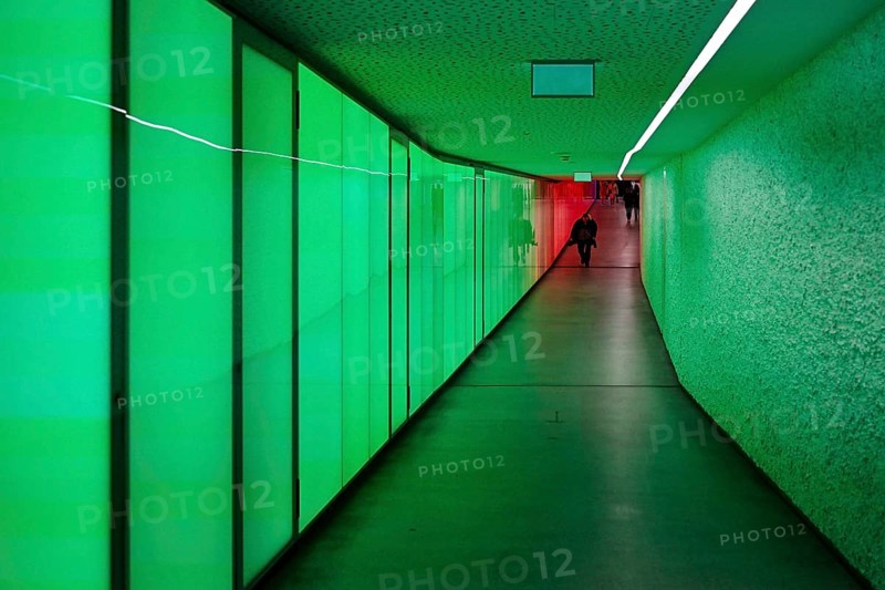 Tunnel pedestrian passage illuminated, Thun, Switzerland, Europe